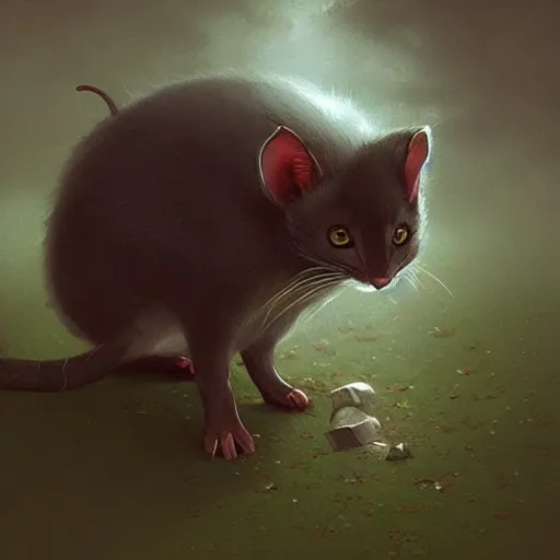 Image similar to hybrid of mouse and cat, half cat - half mouse, digital art fantasy art, art by george stubbs, jakub rozalski, anton fadeev, james gurney, anato finnstark