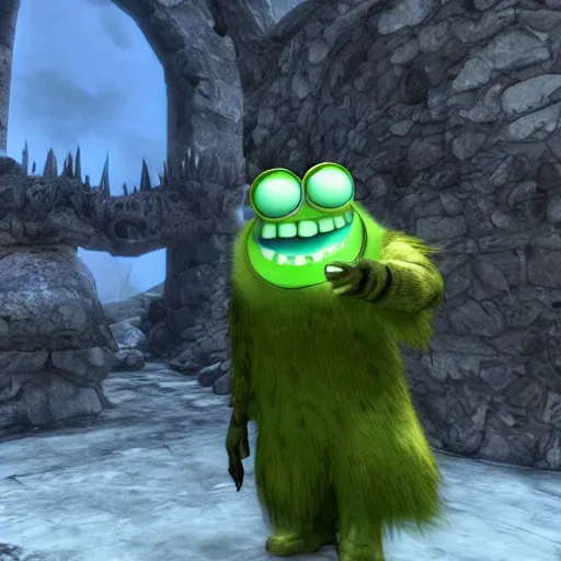 Image similar to mike wazowski in skyrim,