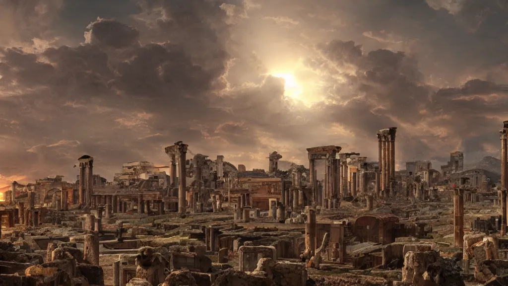 Image similar to cyberpunk pompeii landscape circa 6 5 ad