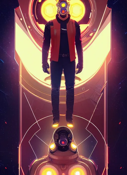 Prompt: symmetry!! portrait of star lord, sci - fi, tech wear, glowing lights!! intricate, elegant, highly detailed, digital painting, artstation, concept art, smooth, sharp focus, illustration, art by artgerm and greg rutkowski and alphonse mucha