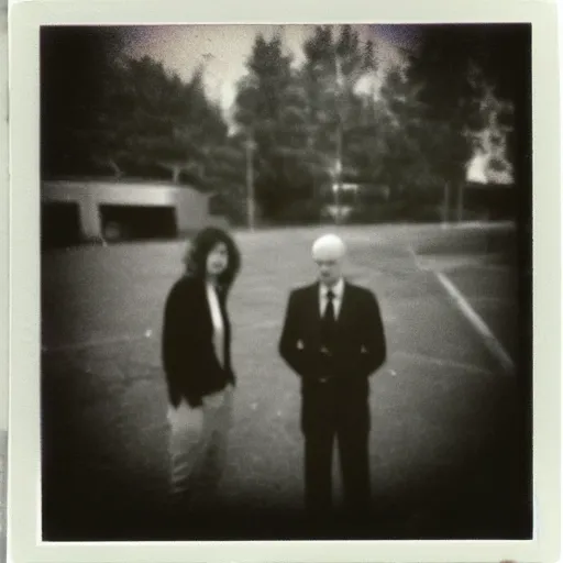 Image similar to found polaroid photo of trash humpers in an abandoned shopping mall