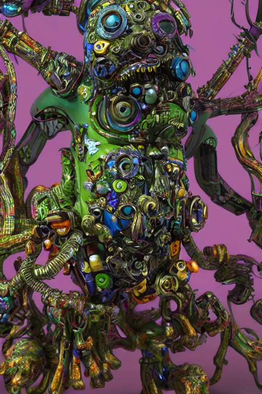 Prompt: hyper-maximalist overdetailed 3d sculpture of a monster by clogtwo andben ridgway inspired by beastwreckstuff and jimbo phillips. Cosmic horror infused retrofuturist style. Hyperdetailed high resolution Render by binx.ly in discodiffusion. Dreamlike polished render by machine.delusions. Sharp focus.