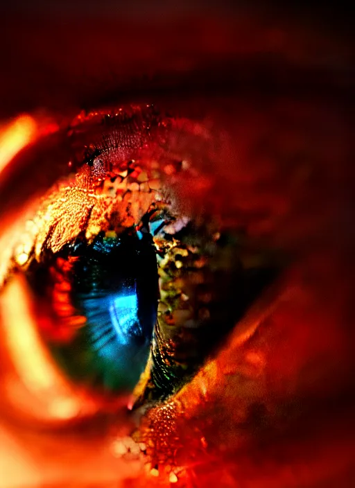 Prompt: dragon eye, rich moody colors, closeup, bokeh, artstation