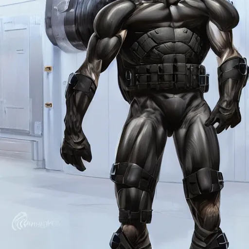 Image similar to a enormously muscled black - coated anthro horse supersoldier wearing tactical kevlar fabric in a research facility, humongous muscles, highly detailed, furry, furaffinity, digital painting, artstation, sharp focus, smooth, concept art, illustration, art by artgerm, greg rutkowski, makoto shinkai