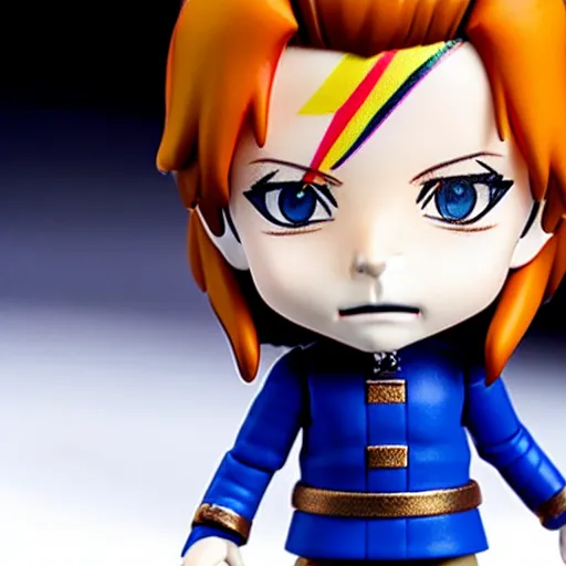 Image similar to a david bowie nendoroid with face makeup, product shot