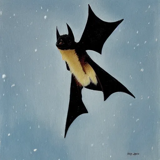 Image similar to a painting of a bat in the snow by hopper