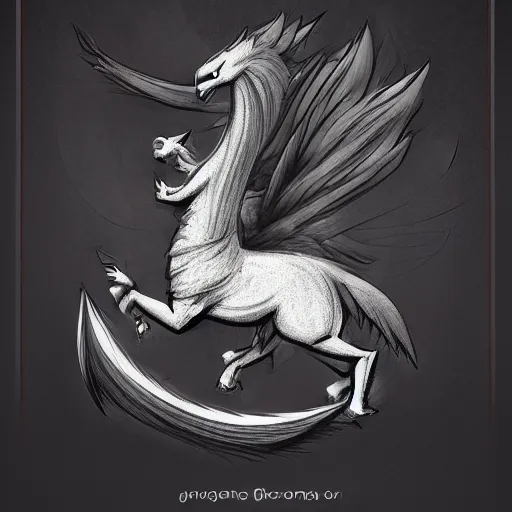 Image similar to mythical creature, griffin-like style, 2d solid shape logo