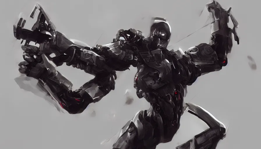 Prompt: concept art of cyborg ninja, dynamic pose, very long shot, enviroment, extremely detailed, jama jurabaev, greig fraser, roger deakins, shaddy safadi, feng shu, neil blevins, trending on artstation, high quality, brush stroke