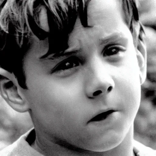 Image similar to logan lerman plays ralph in lord of the flies ( 1 9 6 3 ), 3 5 mm black and white, highly detailed, cinematic lighting