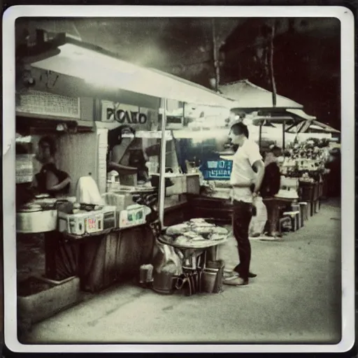 Image similar to polaroid photo of a hawker stall in singapore