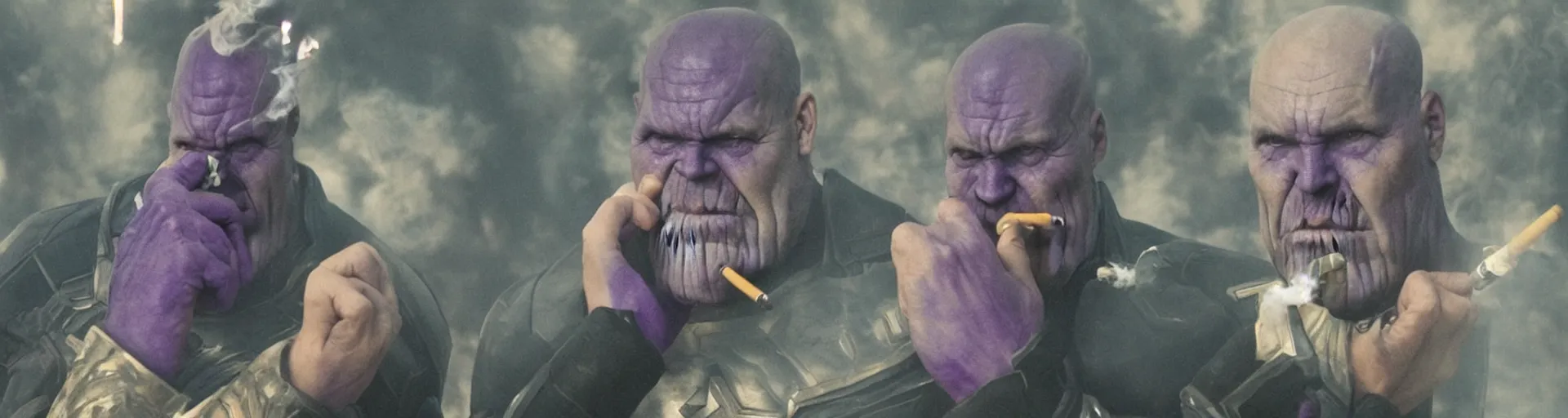 Prompt: Thanos smoking a cigarette