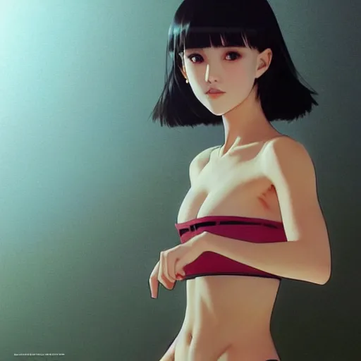 Prompt: a beautiful young japanese natalie portman alluring gravure model in crop top, large chest, by ilya kuvshinov and artgerm, aesthetic, gorgeous, alluring, attractive, gapmoe yandere grimdark, trending on pixiv fanbox, painted by greg rutkowski makoto shinkai takashi takeuchi studio ghibli, akihiko yoshida