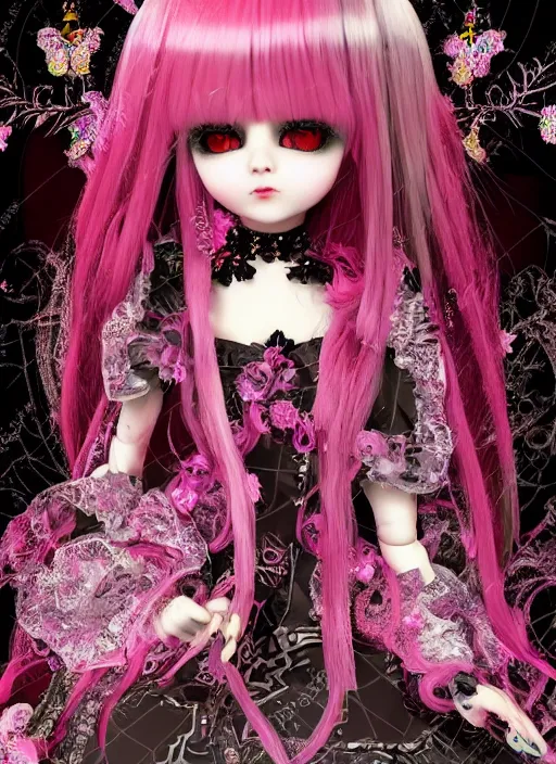 Image similar to baroque bedazzled gothic royalty frames surrounding a pixelsort emo demonic horrorcore japanese beautiful fairy kei doll, sharpened early computer graphics, remastered chromatic aberration