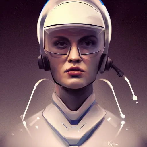 Image similar to concept art of scifi scientist with helmet by jama jurabaev, brush stroke, trending on artstation, upper half portrait, symmetry, headpiecehigh quality, extremely detailed