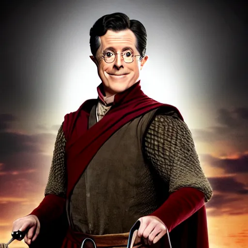 Image similar to stephen colbert as part of the fellowship of the ring