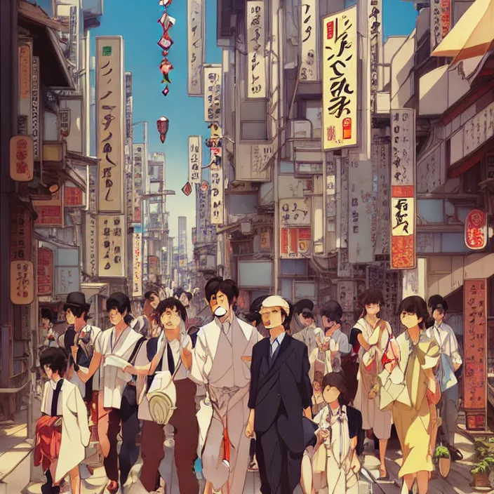 Image similar to japanese big city, summer, in the style of studio ghibli, j. c. leyendecker, greg rutkowski, artem