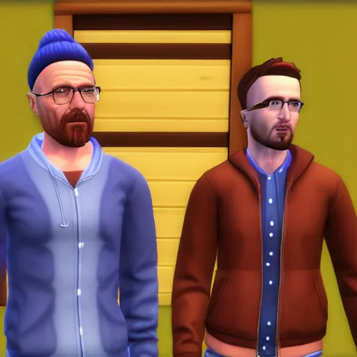 Image similar to sims 4 screenshot of walter white and jesse pinkman