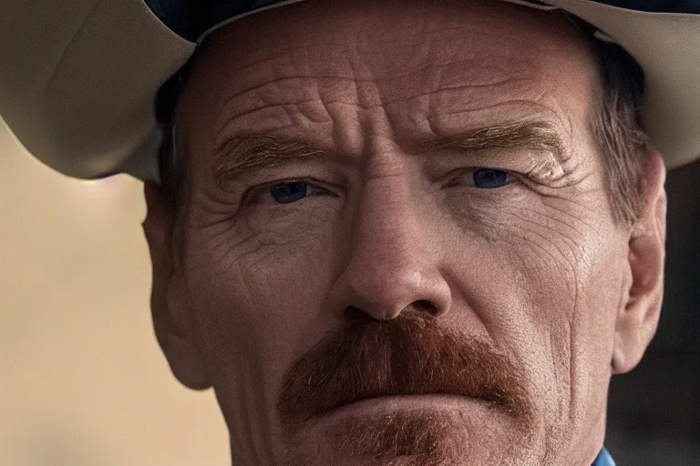Image similar to close-up of  Bryan Cranston as a policeman in the new movie directed by Wes Anderson, movie still frame, promotional image, symmetrical shot, idiosyncratic, relentlessly detailed, limited colour palette