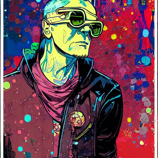 Prompt: cyberpunk character portrait illustration, pop art, splash painting, art by geof darrow, ashley wood, alphonse mucha, makoto shinkai