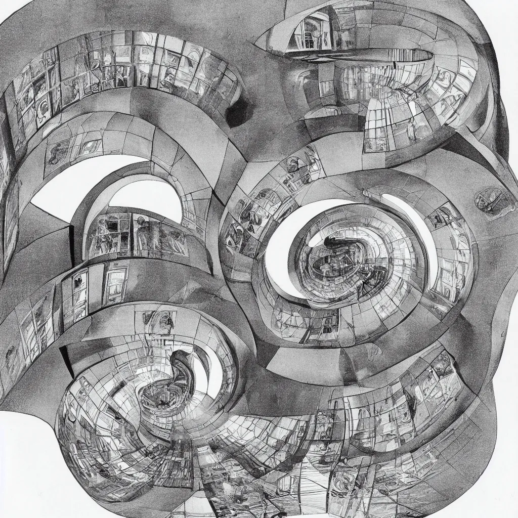 Prompt: detailed torus shaped house, illustrated by m. c. escher