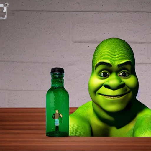 Image similar to a children's bottle inspired and themed by shrek's design, a bottle n the shape of shrek, high quality product, product design, sherek head design as a bottle,