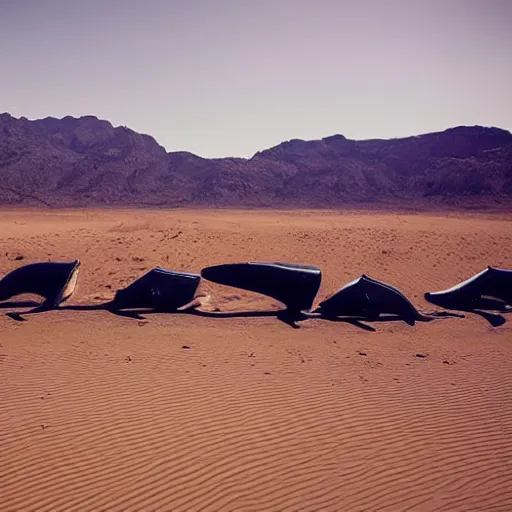 Prompt: 🐋🤖🦖🐉👽🐳 in desert, photography by bussiere rutkowski andreas roch