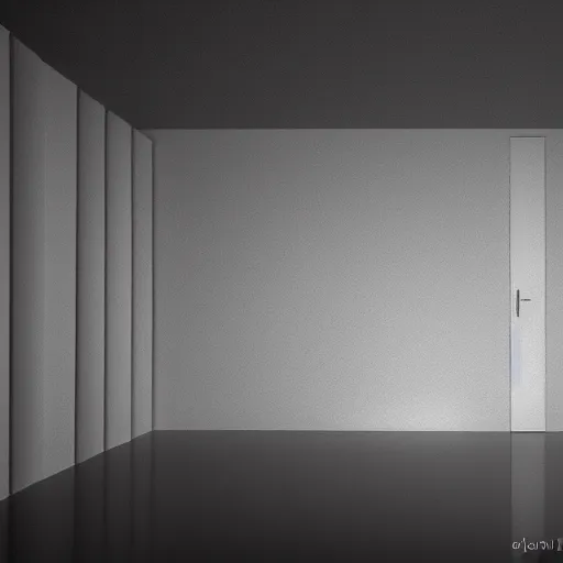 Image similar to Room in blank endless dark cube with white contours. Realistic Concept Art photography