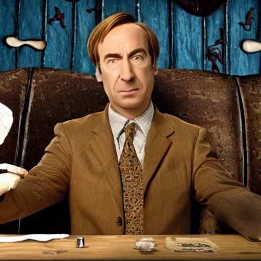 Prompt: A still of Saul Goodman in the film Coraline, highly detailed, very detailed, extremely detailed, detailed, HD Quality, taken in the mid 2000s