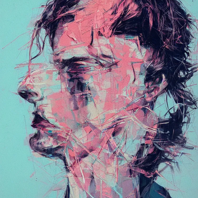 Image similar to close up portrait painting of a male in nineties street styling, concept art, intricate details, aesthetically pleasing pastel colors, art by conrad roset, impressionism, portrait