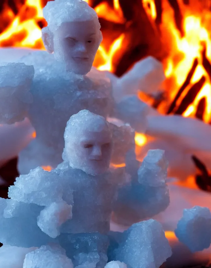 Prompt: mini version of iceman, sitting in a room filled with fire, cinematic, award-winning, 8k, hyperrealistic