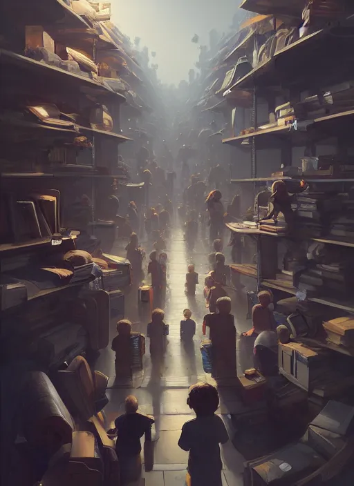 Prompt: epic employee with so many kids in front of computer. highly detailed, digital painting, concept art, smooth, sharp focus, illustration, art by greg rutkowski