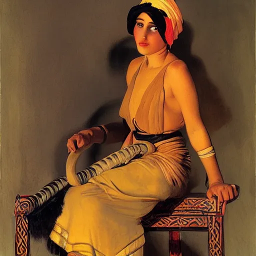 Image similar to portrait of a young snake charmer, morocco 1 9 2 0, by j. c. leyendecker, tamara de lempicka