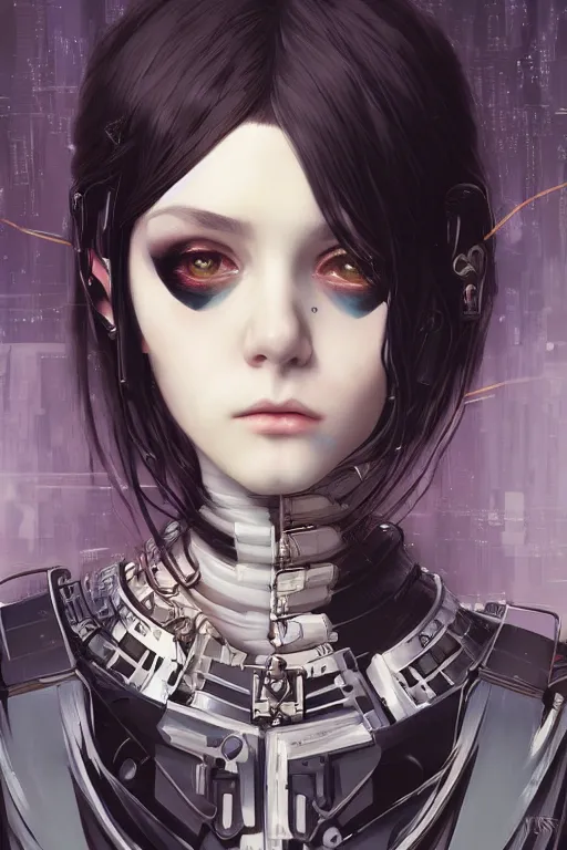 Image similar to portrait of beautiful young gothic cyborg anime maiden. cyberpunk, Warhammer, highly detailed, artstation, illustration, art by Ilya Kuvshinov and Gustav Klimt