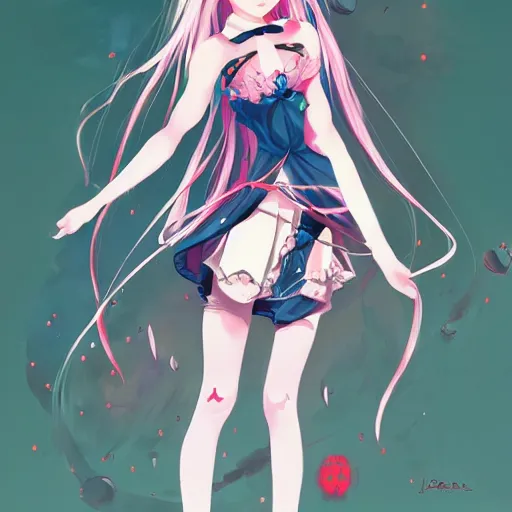 Image similar to anime girl in the style of rossdraws nima fantasy james jean