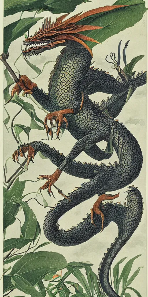 Image similar to field guide illustration painting of a dragon by john audubon and david allen sibley, detailed art