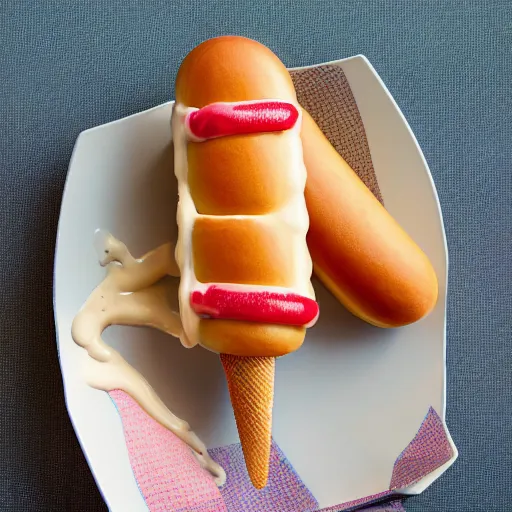 Prompt: an icecream with hot dog taste,