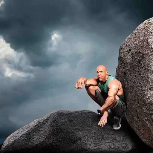 Prompt: Kevin heart really small whilst the rock holds him, realistic, 8k resolution, hyperdetailed, highly detailed, real life, studio lighting, high quality, photo