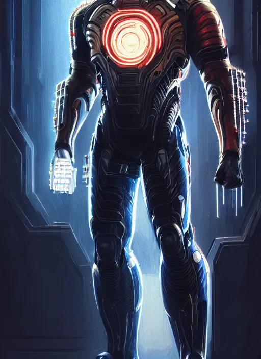 Prompt: nicolas cage as marvel's deathlok, intricate, elegant, glowing lights, highly detailed, digital painting, artstation, glamor pose, concept art, smooth, sharp focus, illustration, art by artgerm and greg rutkowski, artey freytag