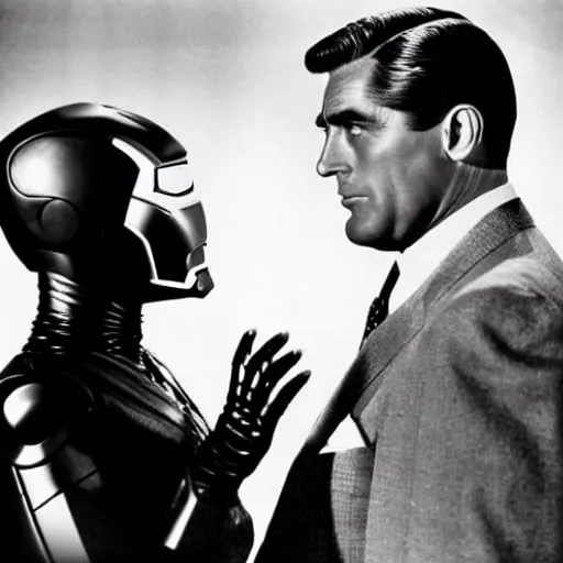 Image similar to Still of Cary Grant as Iron Man and Katharine Hepburn as Black Widow in the Avengers