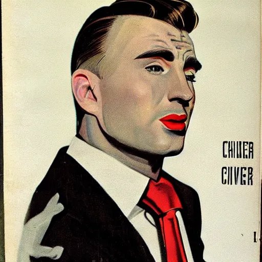 Prompt: Chris Evans portrait, color vintage magazine illustration 1950