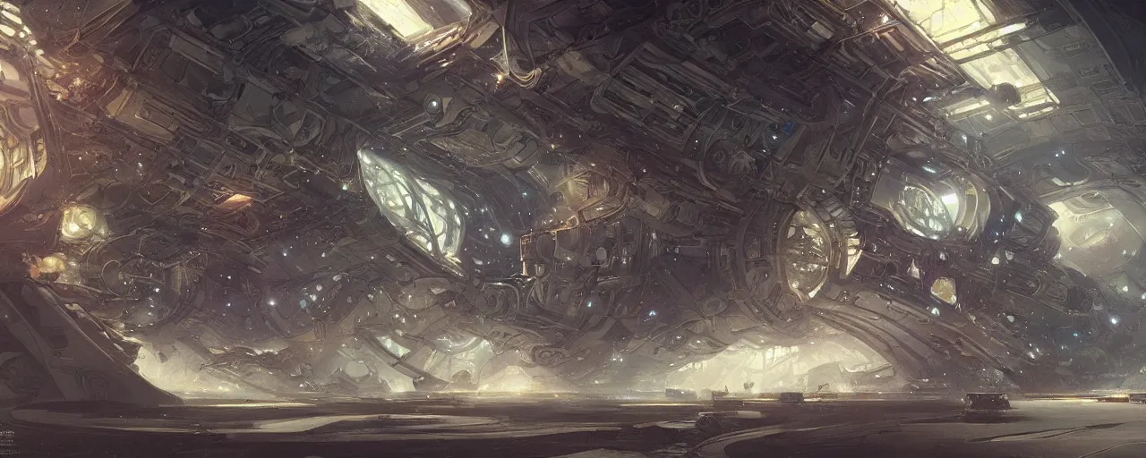 Image similar to A outside view of abandoned space station in the deep space, fantasy, intricate, elegant, highly detailed, digital painting, artstation, concept art, smooth, sharp focus, illustration, art by artgerm and greg rutkowski and alphonse mucha