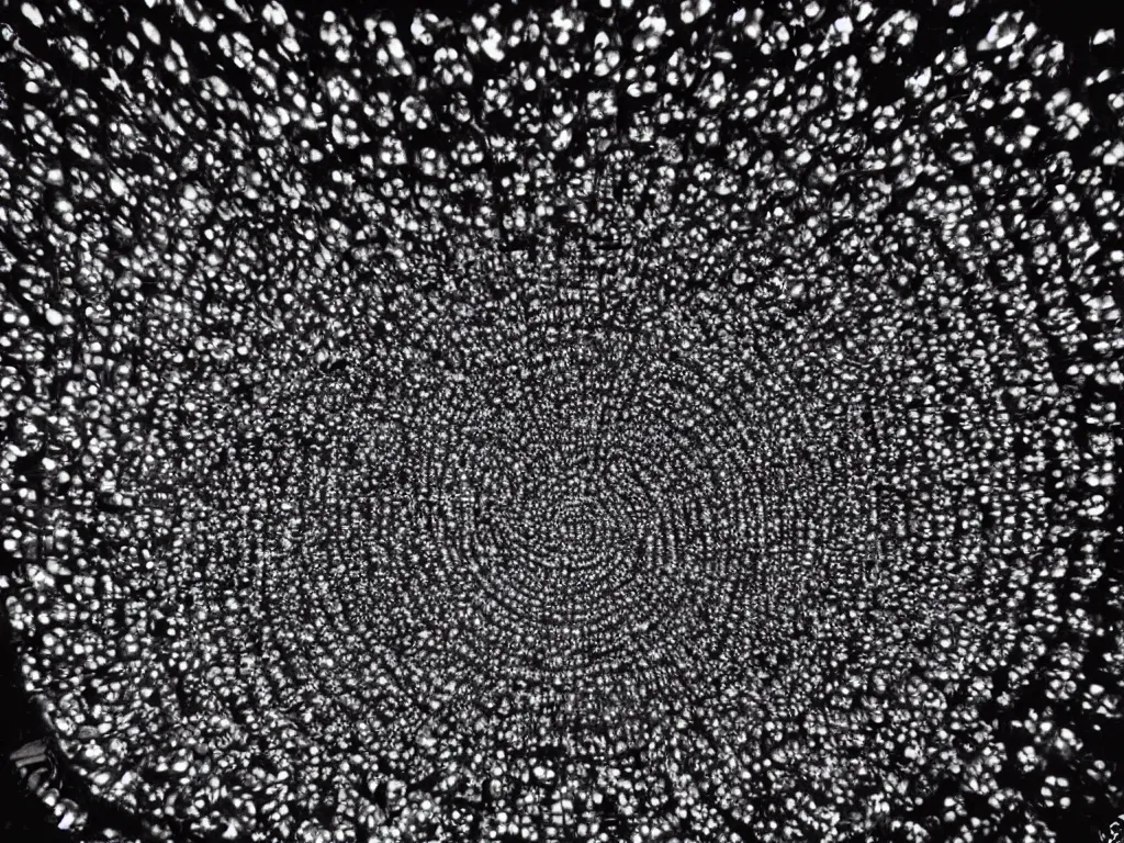 Image similar to 10,100 eyeballs looking through a stargate at night