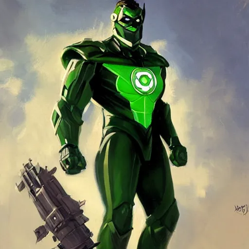 Image similar to greg manchess portrait painting of armored green lantern as overwatch character, medium shot, asymmetrical, profile picture, organic painting, sunny day, matte painting, bold shapes, hard edges, street art, trending on artstation, by huang guangjian and gil elvgren and sachin teng