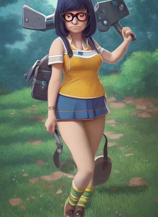 Image similar to tina belcher as a character from league of legends, hyper detailed, digital art, overhead view, trending in artstation, studio quality, smooth render, unreal engine 5 rendered, octane rendered, art style by klimt and nixeu and ian sprigger and wlop and krenz cushart