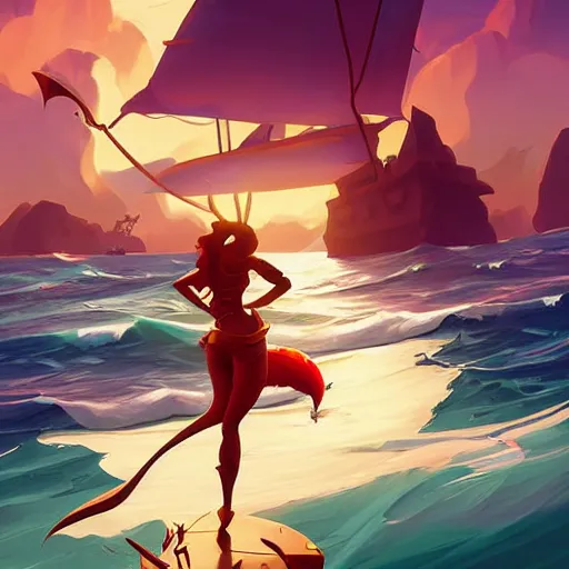 Image similar to painting mermaid treasure on sea of thieves game avatar hero smooth face median photoshop filter cutout vector, behance hd by jesper ejsing, by rhads, makoto shinkai and lois van baarle, ilya kuvshinov, rossdraws global illumination