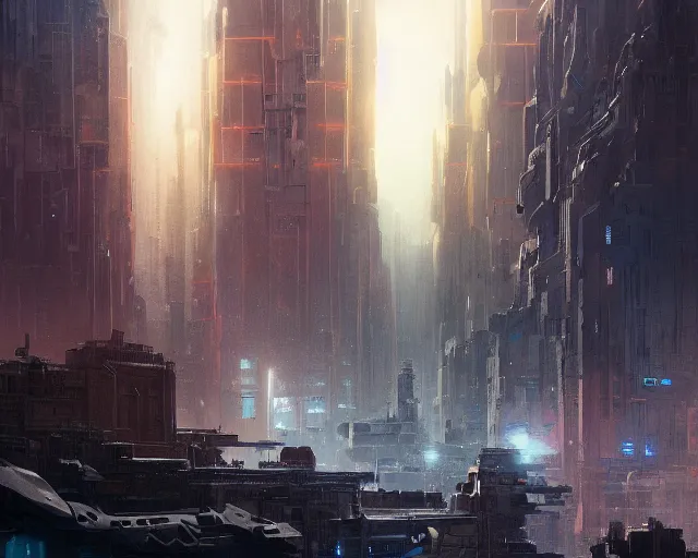 Image similar to great city at the end of time, a sci-fi digital painting by Greg Rutkowski and James Gurney, trending on Artstation