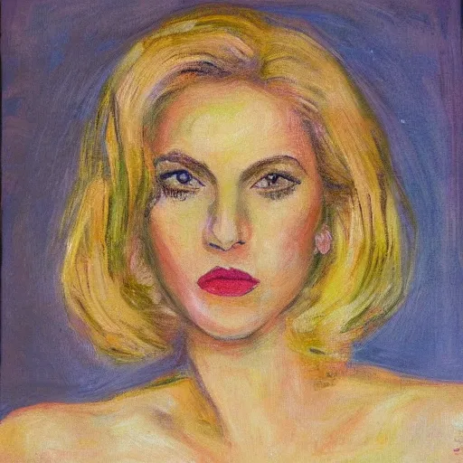 Prompt: portrait of blonde katya udut from MRM in style of claude monet