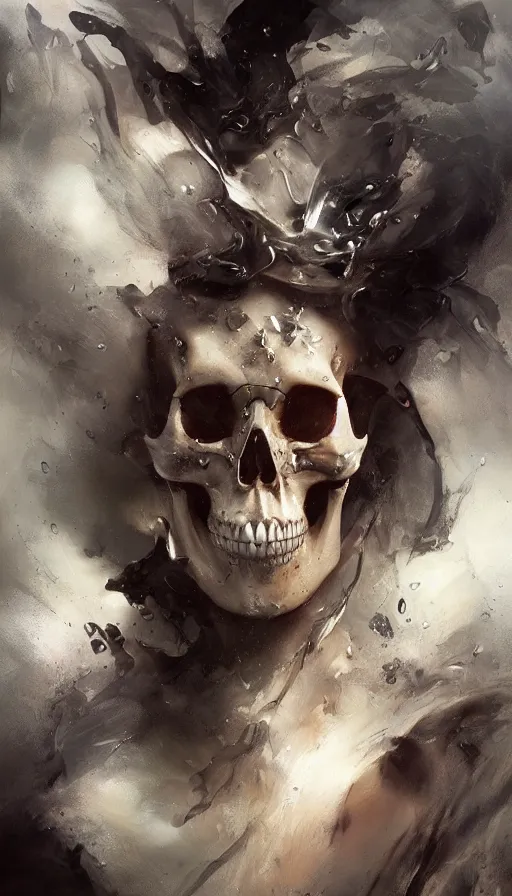 Image similar to highly detailed beautiful photography of a beautifull skull, splash, sharp focus, dynamic lighting, elegant harmony, beauty, masterpiece, by riccardo federici, by craig mullins, by greg tocchini