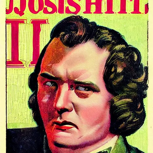 Image similar to “Joseph Quinn portrait, color vintage magazine illustration 1950”