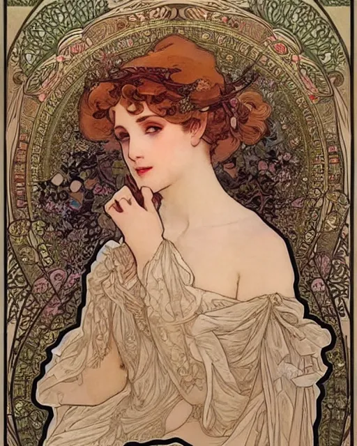 Image similar to a beautiful detailed ornate, ornamentation, elegant, beautifully soft lit, by mucha